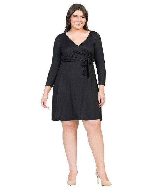 24 セブンコンフォート レディース トップス ワンピース Vネック プラスサイズ 24seven Comfort Apparel Plus Size Chic V-Neck Long Sleeve Belted Dress Black ブラック