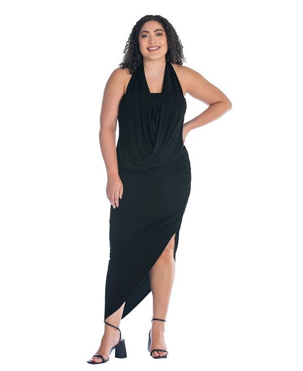 24 セブンコンフォート レディース トップス ワンピース アシンメトリー 背中開き プラスサイズ ホルター 24seven Comfort Apparel Plus Size Cowl Neck Long Asymmetrical Backless Halter Dress Black ブラック｜ReVida 店 13,665円