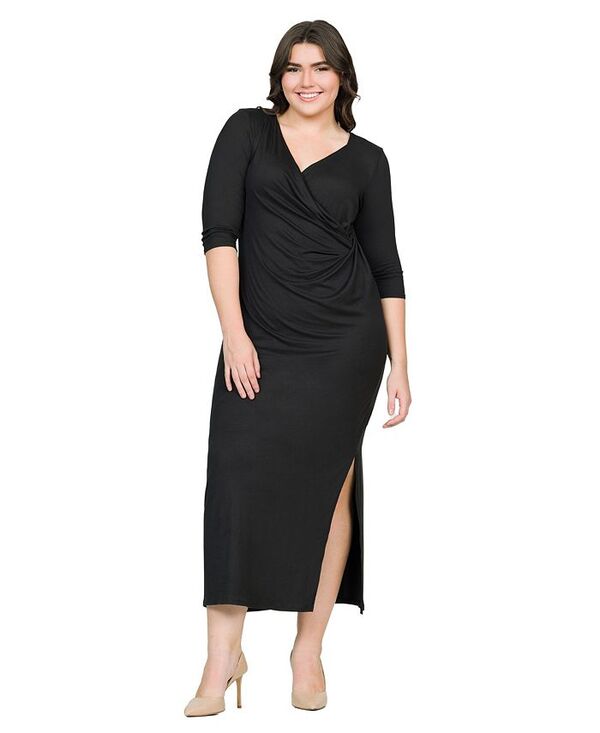 24 セブンコンフォート レディース トップス ワンピース サイドスリット Vネック マキシワンピース マキシ 24seven Comfort Apparel Fitted V-Neck Side Slit Maxi Dress Black ブラック