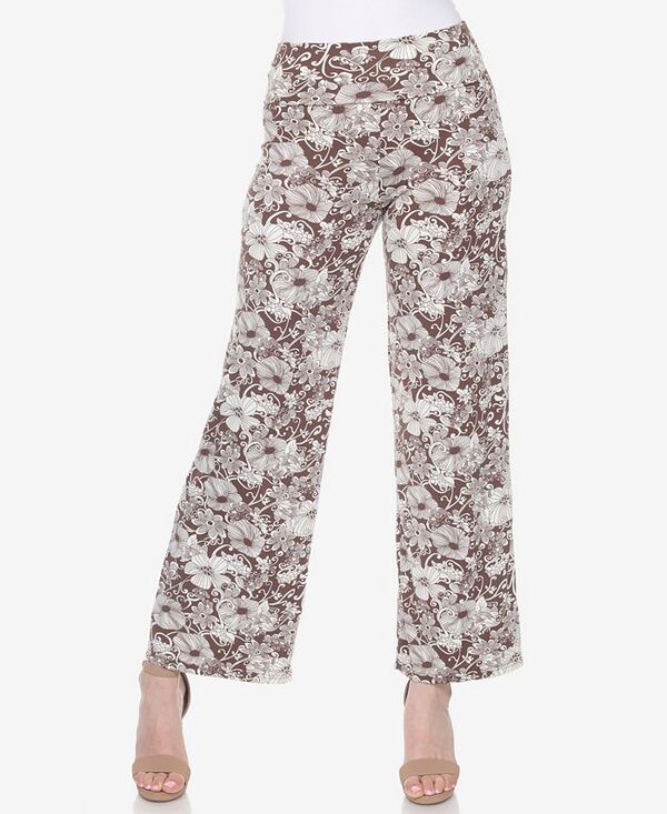 ホワイトマーク レディース ボトムス カジュアルパンツ ワイドレッグ フラワー柄 プリント パンツ フラワー White Mark Women's Floral Print Wide Leg Palazzo Pants Brown ブラウン｜ReVida 店