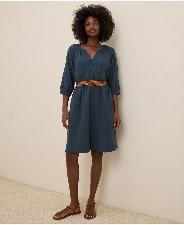 パクト レディース トップス ワンピース コットン Pact Women's Organic Cotton Coastal Double Gauze Peasant Dress French navy ネイビー｜ReVida 店