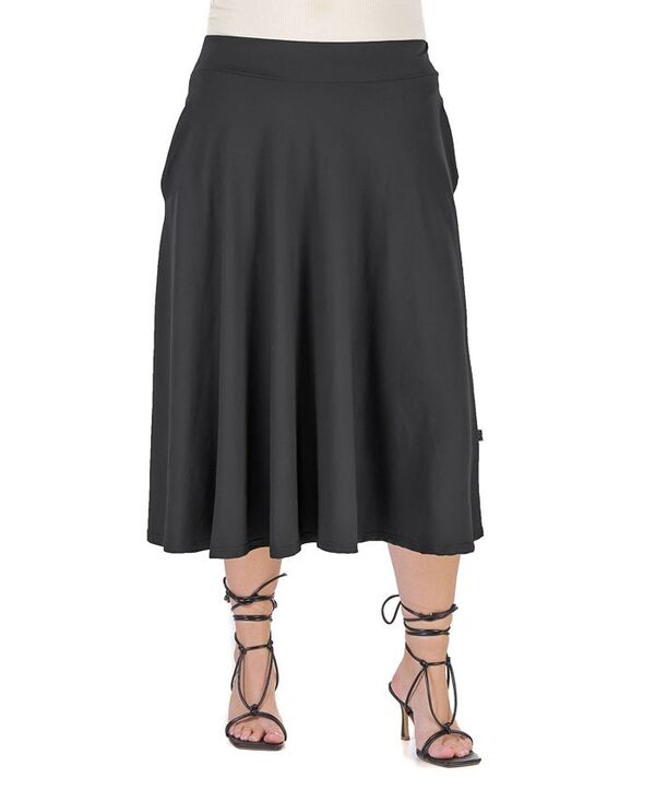 24 セブンコンフォート レディース ボトムス スカート プラスサイズ プリーツ ミディ 24seven Comfort Apparel Plus Size Elastic Waist Pleated Pocket Midi Skirt Black ブラック｜ReVida 店