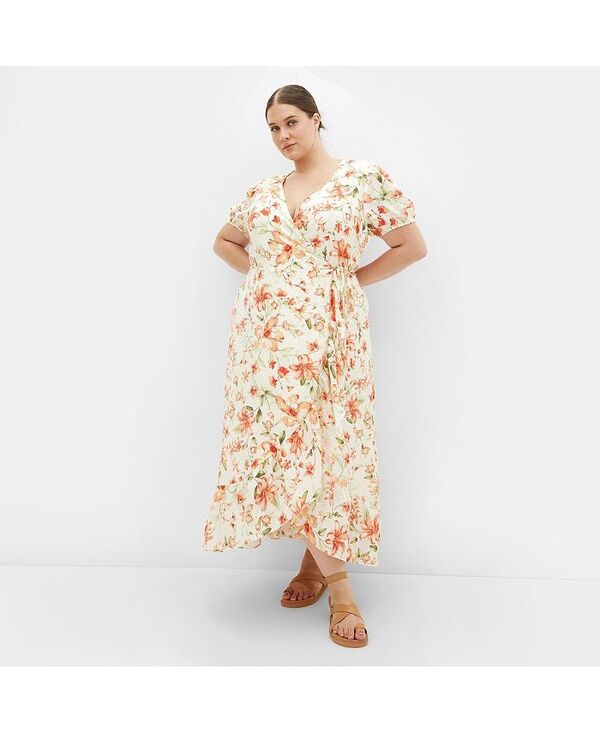 シティーシック レディース トップス ワンピース プラスサイズ プリント CITY CHIC Plus Size Sarina Print Dress Peachy fl