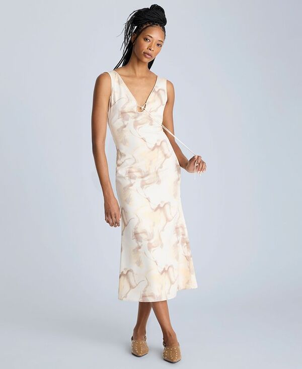 ケネスコール レディース トップス ワンピース ミディワンピース プリント ミディ Kenneth Cole Women's Printed Tie-Detail Midi Dress Oyster Multi マルチカラー｜ReVida 店 14,026円