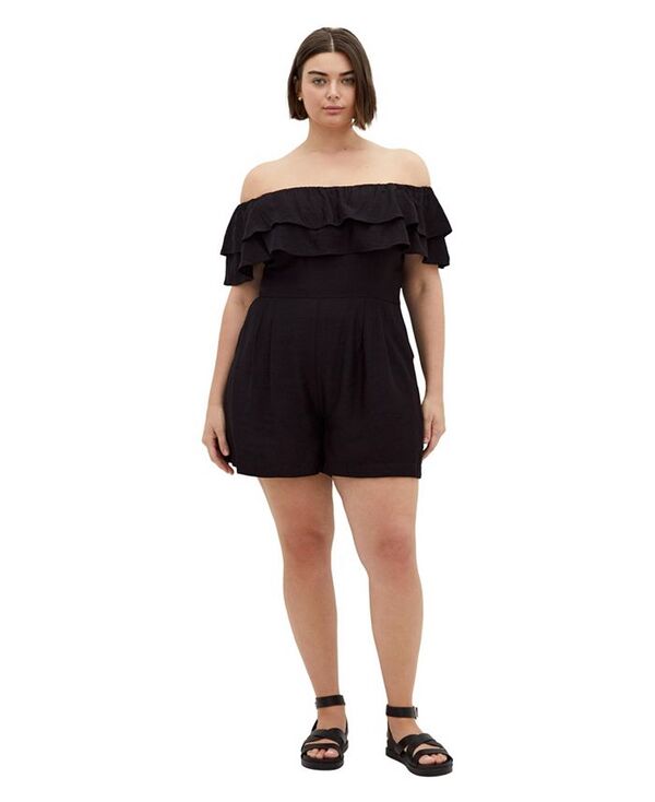 シティーシック レディース トップス ワンピース プラスサイズ CITY CHIC Plus Size Poppy Playsuit Black ブラック|ReVida 店
