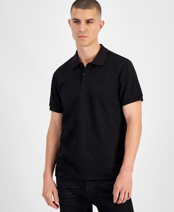 ゲス メンズ トップス ポロシャツ リラックスフィット セーター GUESS Men's Peony Relaxed Fit Short Sleeve Quatro G Polo Sweater Jet Black A996 ブラック 8,345円