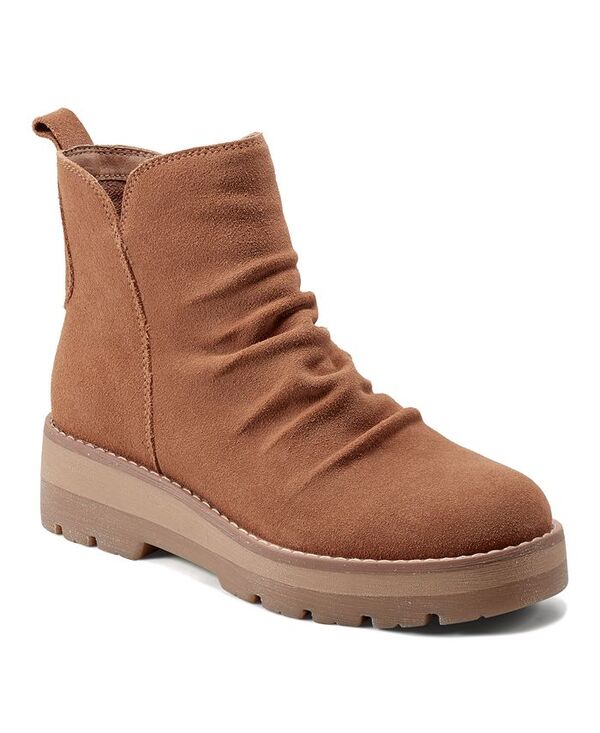 アース レディース シューズ ブーツ・レインブーツ ギャザー ブーツ Earth Women's Yonder Waterproof Ruched Lug Sole Boots Cognac Suede