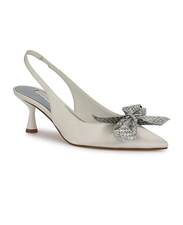 ナインウェスト レディース シューズ パンプス Nine West Women's Rills Bridal Pointy Toe Dress Slingback Pumps White Satin ホワイト