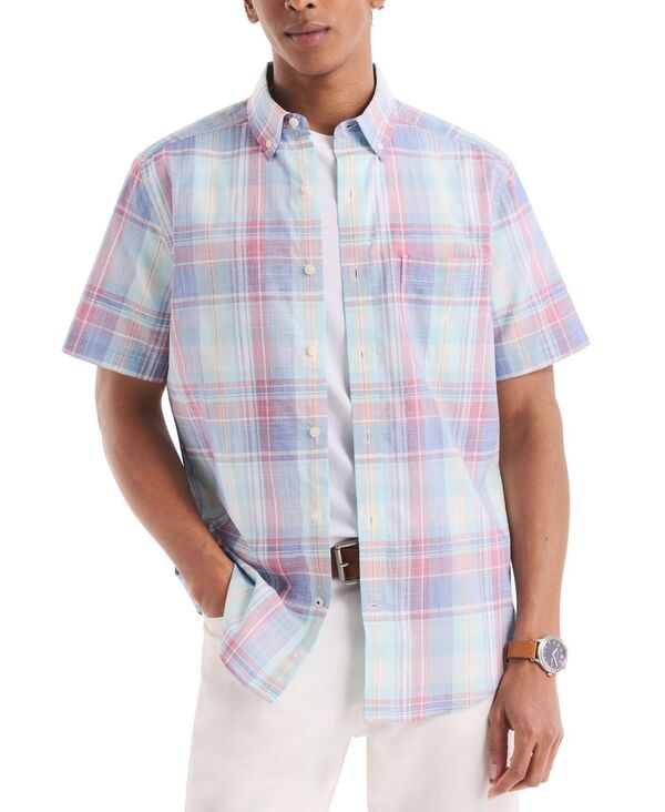 ナウティカ メンズ トップス シャツ ダウン Nautica Men's Classic-Fit Plaid Button-Down Poplin Shirt Deep Fuschia フューシャ