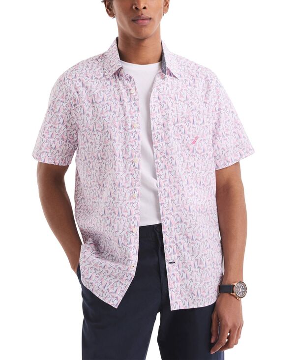 ナウティカ メンズ トップス シャツ プリント ダウン Nautica Men's Classic-Fit Printed Button-Down Shirt Bright White ホワイト