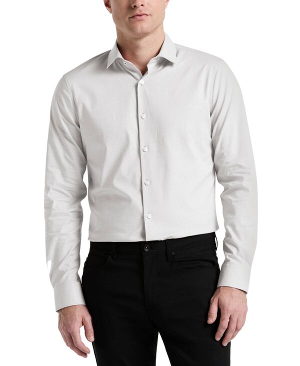 ペリーエリス メンズ トップス シャツ スリムフィット コットン Perry Ellis Men's Slim Fit Long Sleeve Button-Front Dobby Cotton Shirt Bright White ホワイト｜ReVida 店