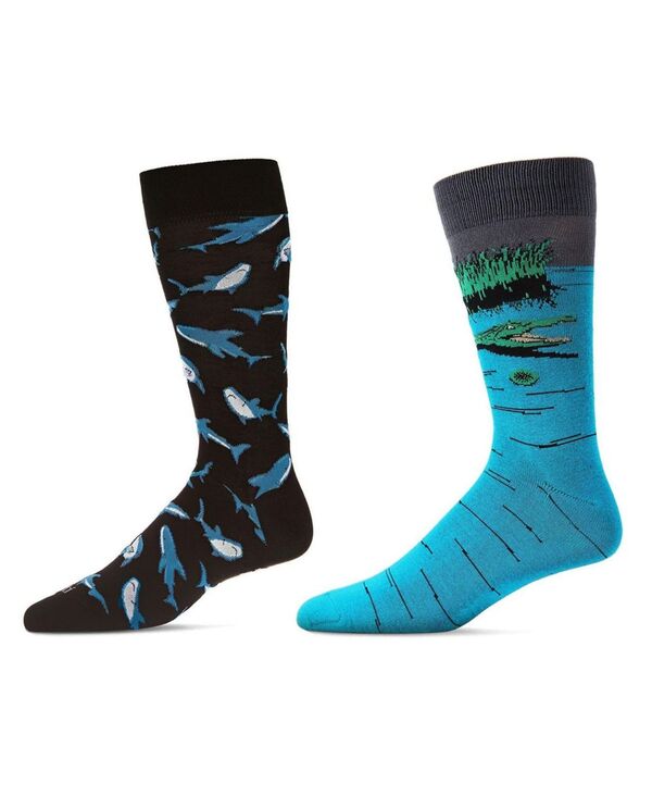 メモイ メンズ アンダーウェア 靴下 MeMoi Men's Crew Lake Life Assortment Socks Pair of 2 Alligator Assorted