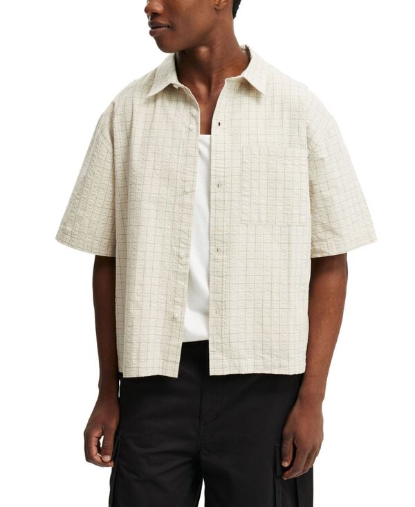 コットンオン メンズ トップス シャツ COTTON ON Men's Darcy Short Sleeve Shirt Bone grid check チェック