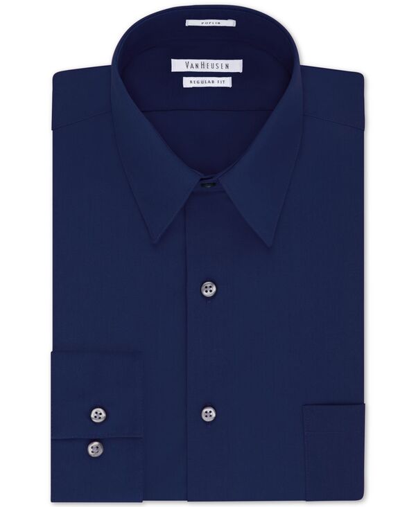 ヴァンハウセン メンズ トップス シャツ Van Heusen Men's Poplin Dress Shirt Classic & Athletic Fit Persian Blue ブルー｜ReVida 店