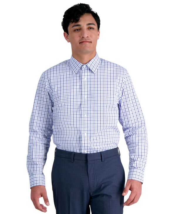 ハガー メンズ トップス シャツ スリムフィット Haggar Men's Premium Comfort Dress Shirt Classic & Slim Fit Tonal Blue Check ブルー