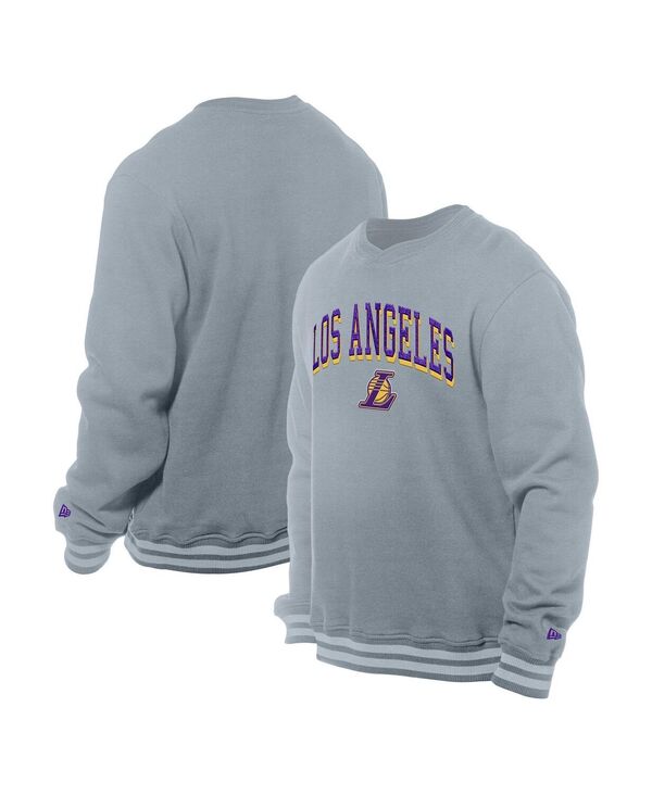 ニューエラ メンズ アウター パーカー・スウェット スウェット シャツ New Era Men's Gray Los Angeles Lakers Chenille Cross Over Pullover Sweatshirt Gray グレー