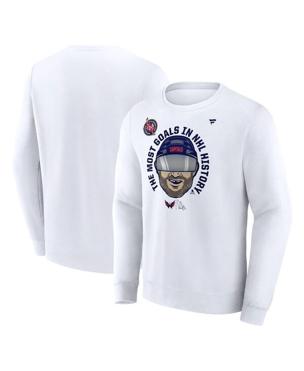 ファナティクス メンズ アウター パーカー・スウェット スウェット シャツ キャップ フリース Fanatics Men's Alexander Ovechkin White Washington Capitals NHL All-Time Leading Goal Scorer GR8 Caricature Fleece Pullover Sweatshirt White ホワイト