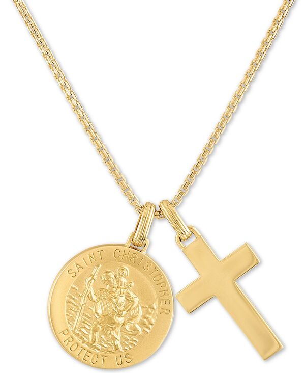 エスクァイア メンズ アクセサリー ネックレス・チョーカー・ペンダントトップ レース Esquire Men's Jewelry St. Christopher & Cross 24 Pendant Necklace in 14k Gold-Plated Sterling Gold Over Silver ゴールド｜ReVida 店