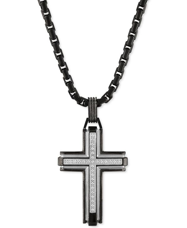 エスクァイア メンズ アクセサリー ネックレス・チョーカー・ペンダントトップ レース Esquire Men's Jewelry Diamond Religious Cross 22 Pendant Necklace (1/6 ct. t.w.) Black ブラック