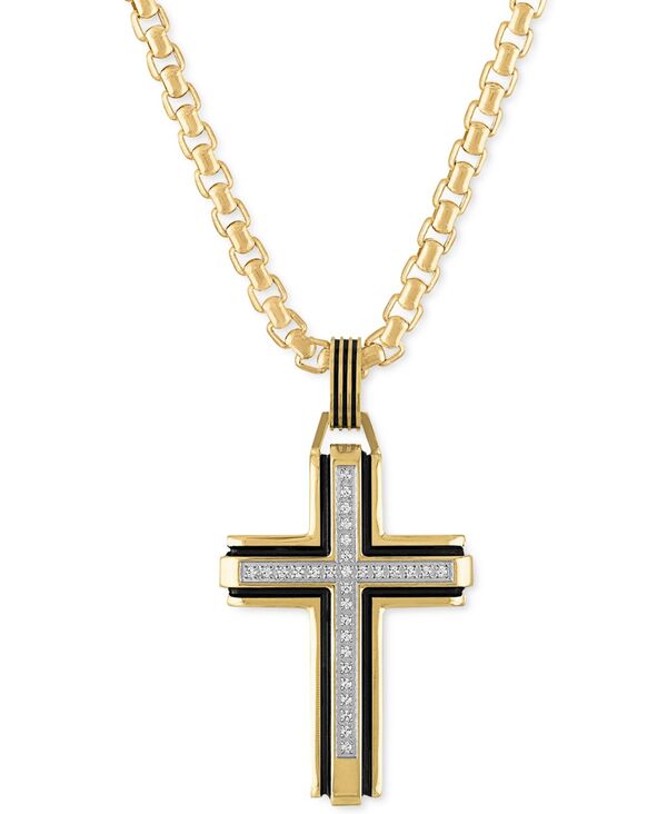 エスクァイア メンズ アクセサリー ネックレス・チョーカー・ペンダントトップ レース Esquire Men's Jewelry Diamond Religious Cross 22 Pendant Necklace (1/6 ct. t.w.) Gold-Tone ゴールド｜ReVida 店