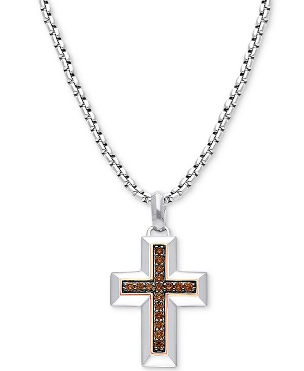 ル ヴァン メンズ アクセサリー ネックレス・チョーカー・ペンダントトップ レース Le Vian Chocolatier&reg; Men's Chocolate Diamond Cross 22 Pendant Necklace (1/3 ct. t.w.) in Sterling Silver & 14k Rose Gold-Plate Silver シルバー 106,040円
