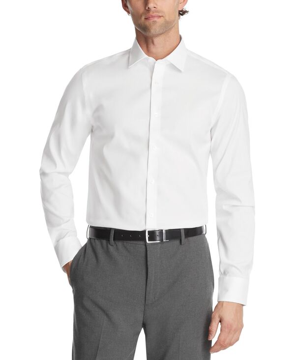 カルバンクライン メンズ トップス シャツ スリムフィット コットン Calvin Klein Men's Refined Cotton Stretch Dress Shirt Regular & Slim Fit White ホワイト|ReVida 店
