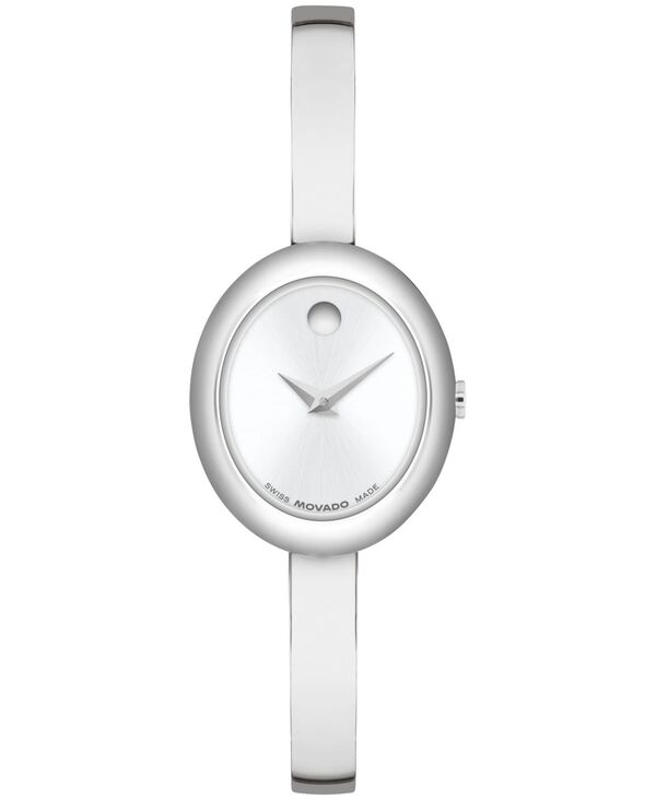 モバド レディース アクセサリー 腕時計 Tシャツ Movado Women's Museum Oval Bangle Swiss Quartz Stainless-Steel Watch 22 x 26mm Silver-Tone シルバー
