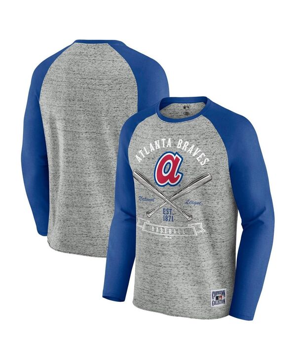 ファナティクス メンズ トップス Tシャツ Fanatics Men's Heather Gray Atlanta Braves Raw Edge Raglan Long Sleeve Baseball T-Shirt Heather Gray グレー