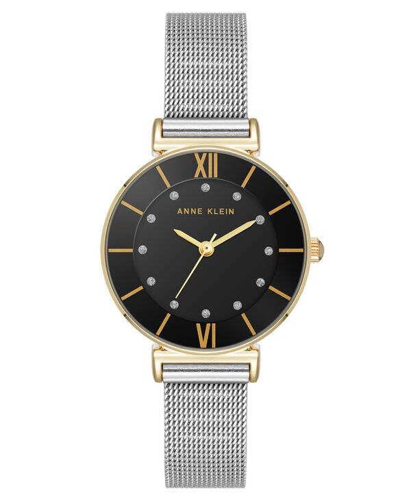 アンクライン レディース アクセサリー 腕時計 メッシュ Tシャツ Anne Klein Women Quartz Premium Round Silver-Tone Stainless Steel Mesh and Black Dial Watch 29mm Silver-Tone Gold-Tone ゴールド
