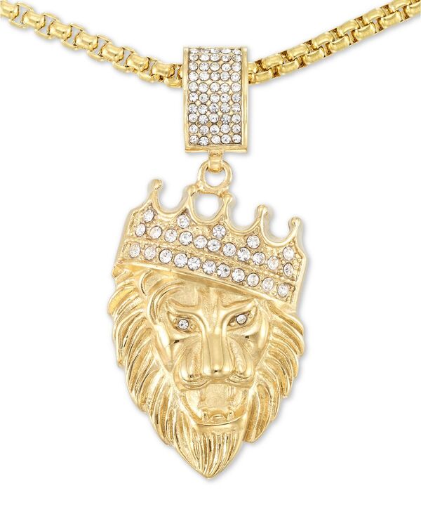 シモン アイ スミス メンズ アクセサリー ネックレス・チョーカー・ペンダントトップ Tシャツ レース LEGACY for MEN by Simone I. Smith Crystal Lion King 24 Pendant Necklace-Tone Ion-Plated Stainless Steel Gold-Tone ゴールド