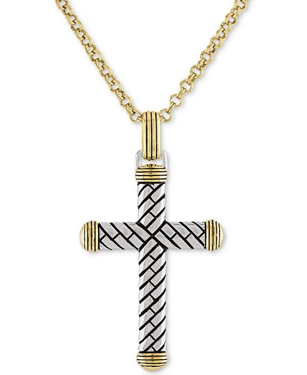 エスクァイア メンズ アクセサリー ネックレス・チョーカー・ペンダントトップ レース Esquire Men's Jewelry Textured Cross 22 Pendant Necklace in 14k Gold Over Sterling Silver シルバー 45,370円