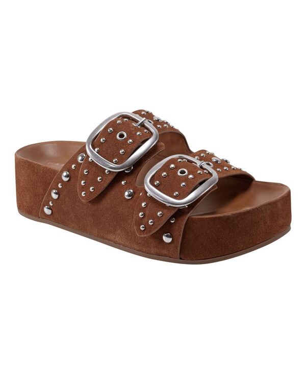 マーク・フィッシャー レディース シューズ サンダル Marc Fisher LTD Women Sayge Studded Double Band Flatform Sandals Cognac Suede