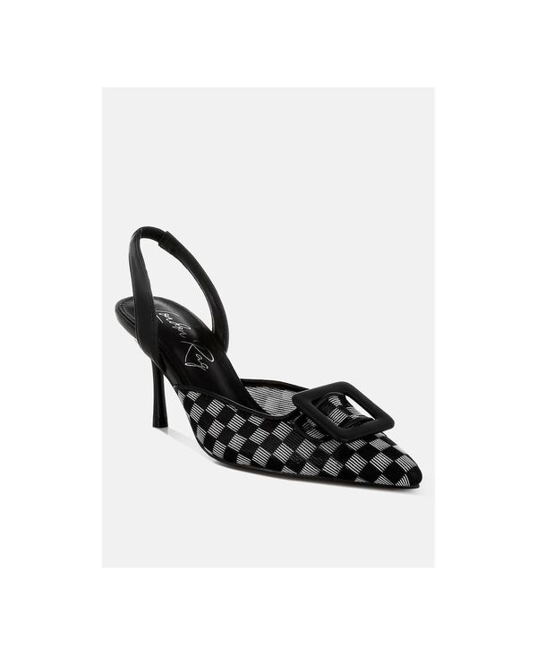 ロンドンラグ レディース シューズ サンダル メッシュ ヒール London Rag Freya Mesh Checkered Pointy Stiletto Heels Black ブラック