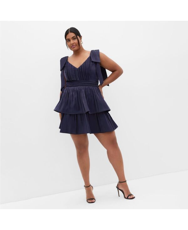 シティーシック レディース トップス ワンピース ミニワンピース プラスサイズ フリル ミニ CITY CHIC Plus Size Betty Ruffle Mini Dress Navy ネイビー