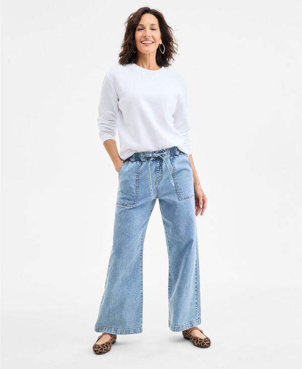 スタイルアンドコー レディース ボトムス デニムパンツ プチ ジーンズ Style & Co Petite High-Rise Pull-On Wide-Leg Jeans Light Bell