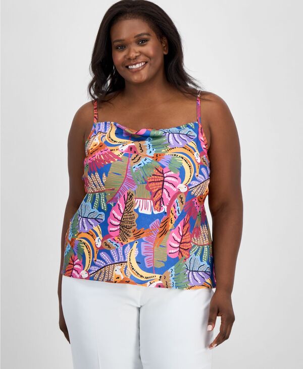 タハリエーエスエル レディース トップス シャツ ドレープ プラスサイズ プリント サテン Tahari ASL Plus Size Printed Satin Draped-Neck Camisole Top Wild Berry