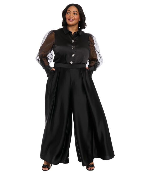 ミューズ レディース ボトムス カジュアルパンツ プラスサイズ パンツ サテン Muse Plus Size Satin Wide-Leg Pants Black ブラック