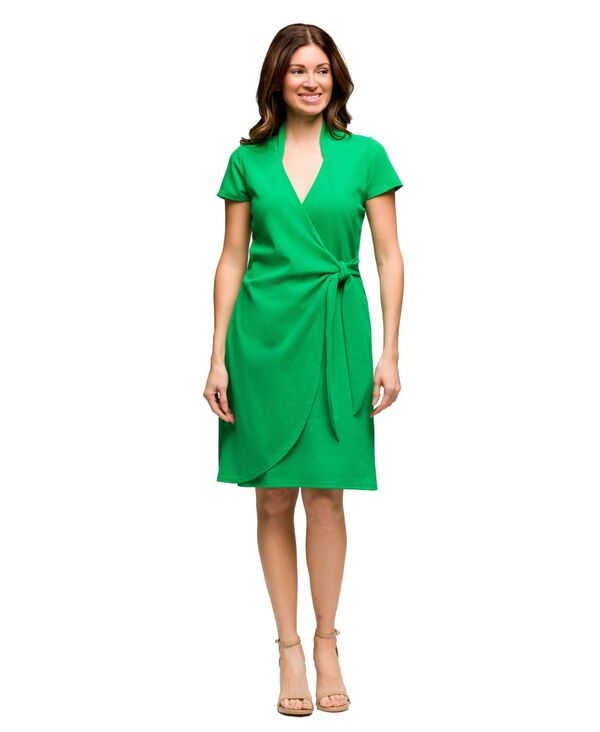24 セブンコンフォート レディース トップス ワンピース ラップワンピース ひざ丈 24seven Comfort Apparel Women's Mandarin Collar Knee Length Wrap Dress Green グリーン