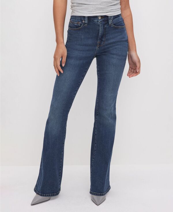 グッドアメリカン レディース ボトムス デニムパンツ プチ ジーンズ Good American Petite Good Mid-Rise Flare-Leg Jeans Dark Blue ブルー｜ReVida 店