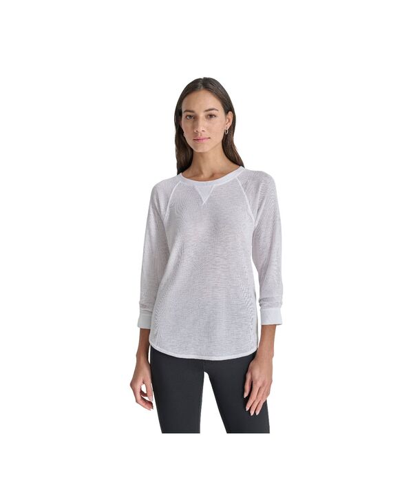 ダナ キャラン ニューヨーク レディース トップス Tシャツ ミニ シャツ DKNY Women's Mini Slub Waffle Three Quarter Sleeve T-Shirt White ホワイト｜ReVida 店 8,865円