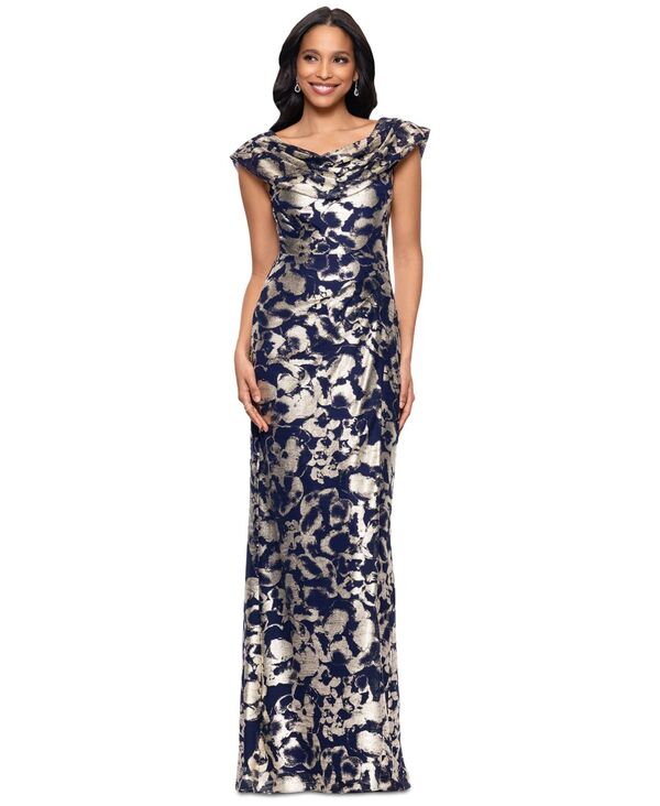 ベッツィアンドアダム レディース トップス ワンピース フラワー柄 メッシュ フラワー Betsy & Adam Women's Floral-Foil Powermesh Sheath Dress Navy/Gold ネイビー