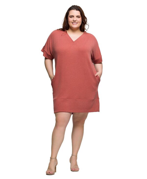 24 セブンコンフォート レディース トップス ワンピース シャツワンピース Vネック プラスサイズ シャツ 24seven Comfort Apparel Plus Size V-Neck Loose Fit Short Sleeve Pocket T Shirt Dress Brick