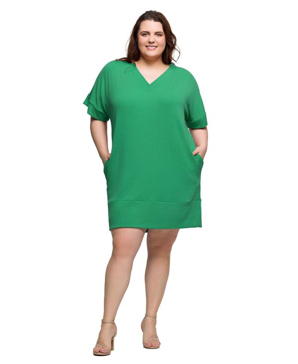 24 セブンコンフォート レディース トップス ワンピース シャツワンピース Vネック プラスサイズ シャツ 24seven Comfort Apparel Plus Size V-Neck Loose Fit Short Sleeve Pocket T Shirt Dress Green グリーン 14,785円
