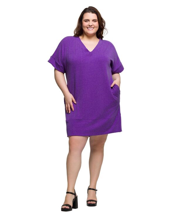 24 セブンコンフォート レディース トップス ワンピース シャツワンピース Vネック プラスサイズ シャツ 24seven Comfort Apparel Plus Size V-Neck Loose Fit Short Sleeve Pocket T Shirt Dress Purple パープル