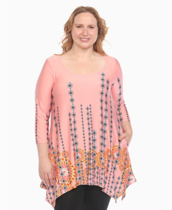 ホワイトマーク レディース トップス シャツ プラスサイズ プリント White Mark Plus Size Printed Flowy Hem Swing Top Yellow Pink ピンク｜ReVida 店 16,775円