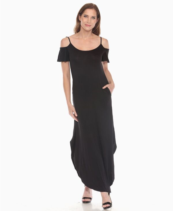 ホワイトマーク レディース トップス ワンピース マキシワンピース マキシ White Mark Women's Cold Shoulder Full Length Maxi Dress Black ブラック|ReVida 店