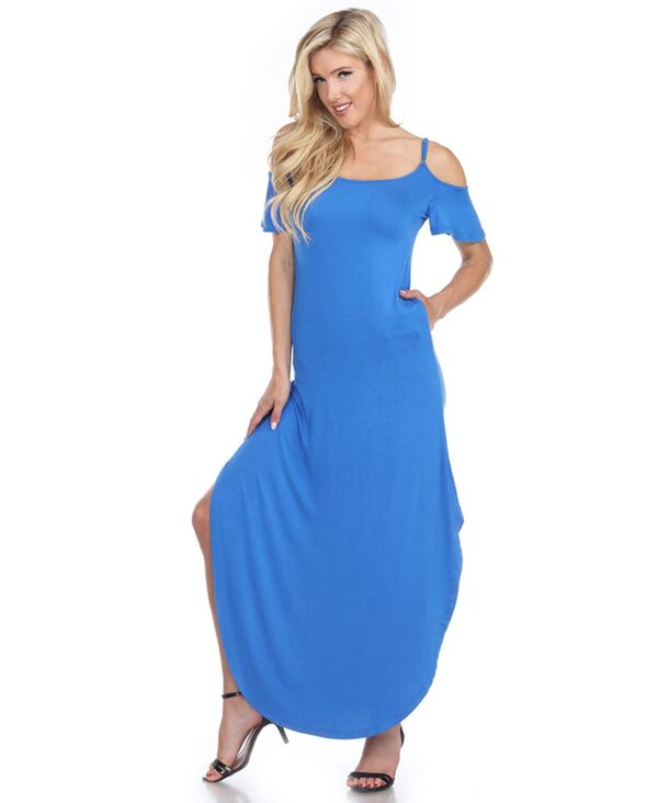 ホワイトマーク レディース トップス ワンピース マキシワンピース マキシ White Mark Women's Cold Shoulder Full Length Maxi Dress Royal Blue ブルー|ReVida 店