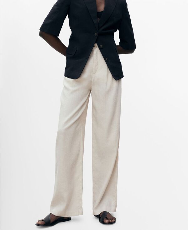 マンゴ レディース ボトムス カジュアルパンツ パンツ リネン MANGO Women's Tortoiseshell Button Linen Pants Light/Pastel Gray グレー