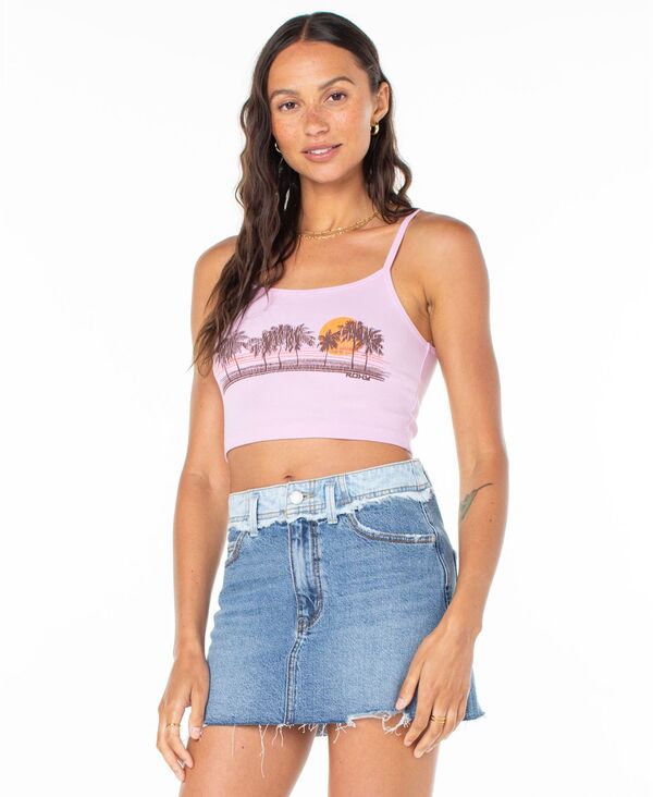 ロキシー レディース トップス シャツ クロップド グラフィック Roxy Juniors' Palm Stripe Graphic Cropped Tank Top Orchid Bouquet ストライプ