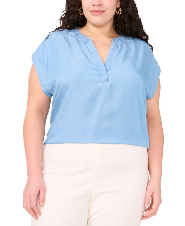 ヴィンスカムート レディース トップス シャツ プラスサイズ Vince Camuto Plus Size Split-Neck Extended-Shoulder Top Indigo インディゴ 8,070円